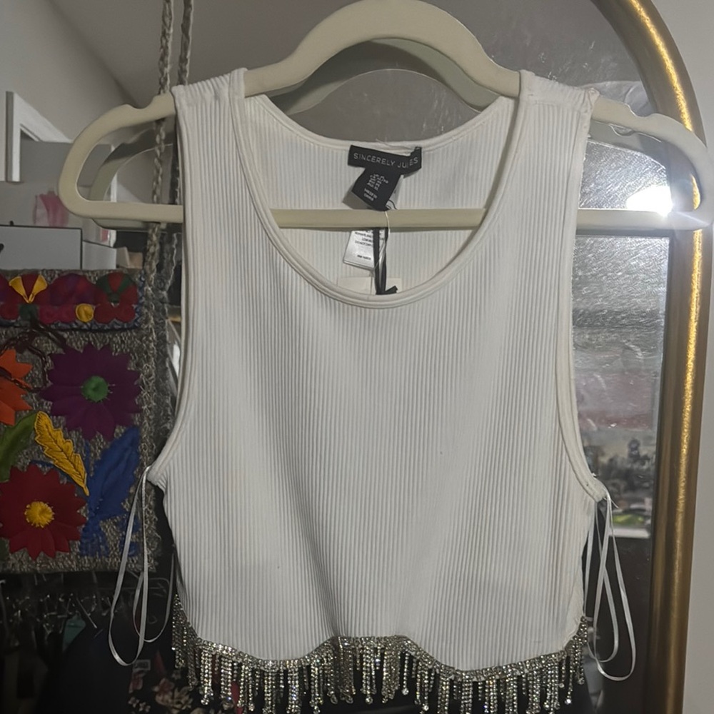 Sincerly Jules White Beaded Crop Top
